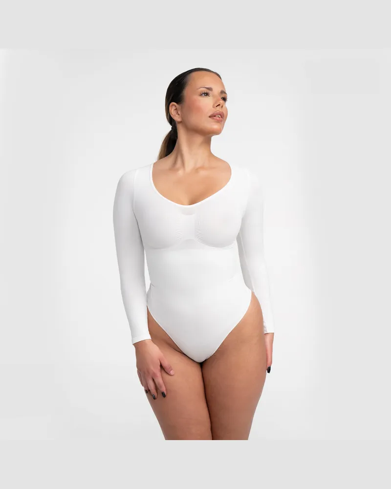 creamy fabrics Bodysuit Sculpting Shapewear Longsleeve mit String - Weiß / 2XL 