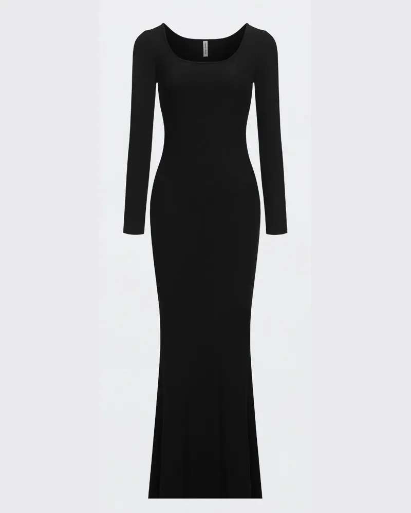 creamy fabrics Ribbed Long Sleeve Maxikleid - Schwarz / M 