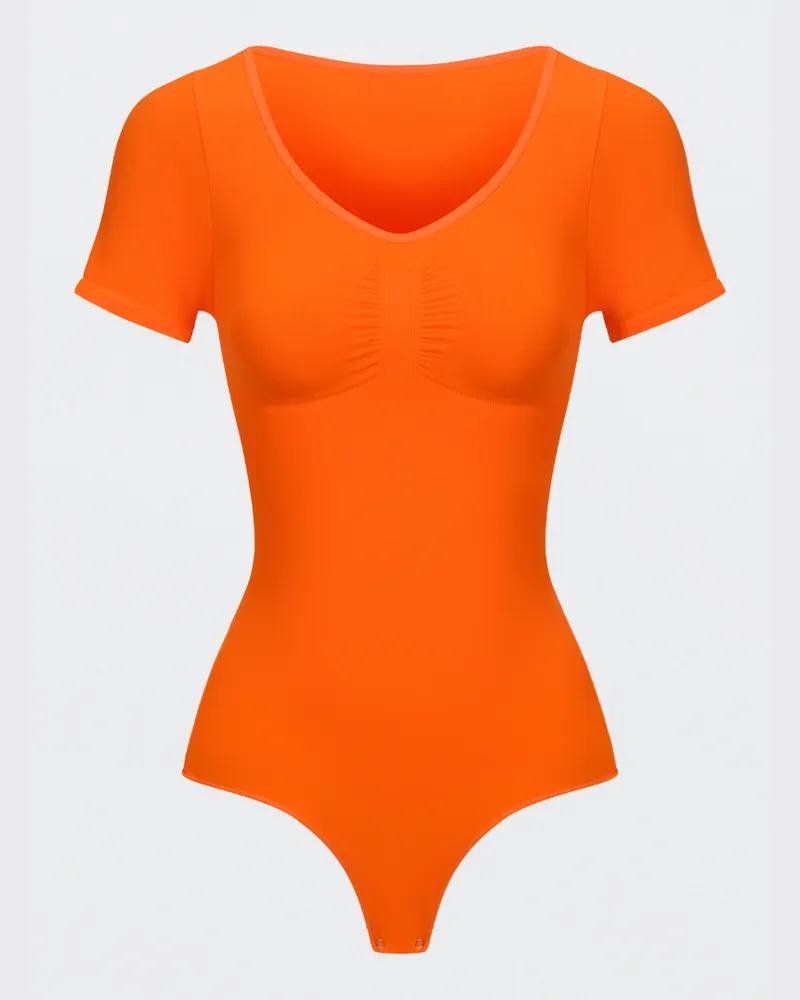creamy fabrics T-Shirt Bodysuit Sculpting Shapewear mit String (#2) - Sunset Orange / 5XL 