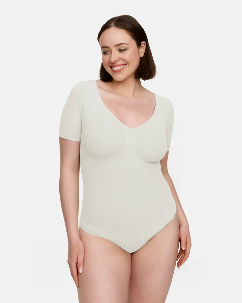 creamy fabrics T-Shirt Bodysuit Sculpting Shapewear mit String - Weiß / L 