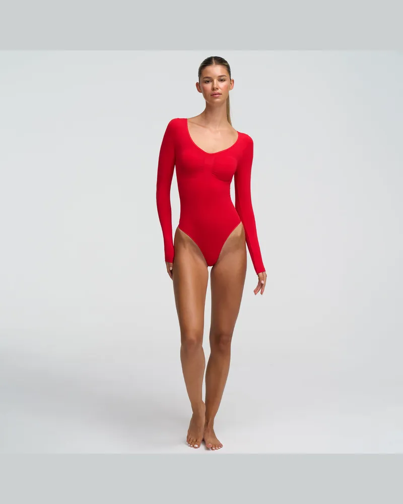 creamy fabrics Bodysuit Sculpting Shapewear Longsleeve mit String - Fire Red / 3XL 