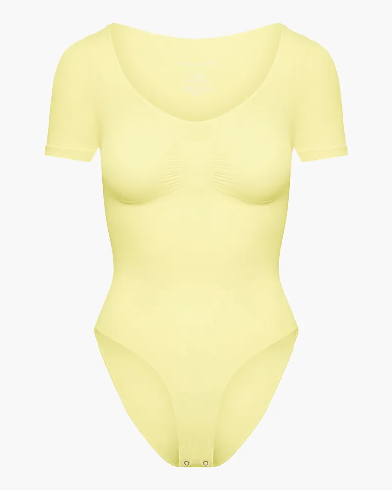 creamy fabrics T-Shirt Bodysuit Sculpting Shapewear mit Slip - Baby Yellow / M 