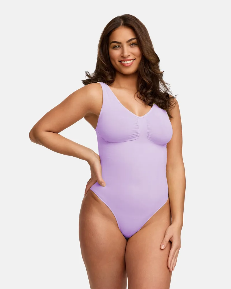 creamy fabrics Tank Bodysuit Sculpting Shapewear mit String (#2) - Lavender / 3XL 