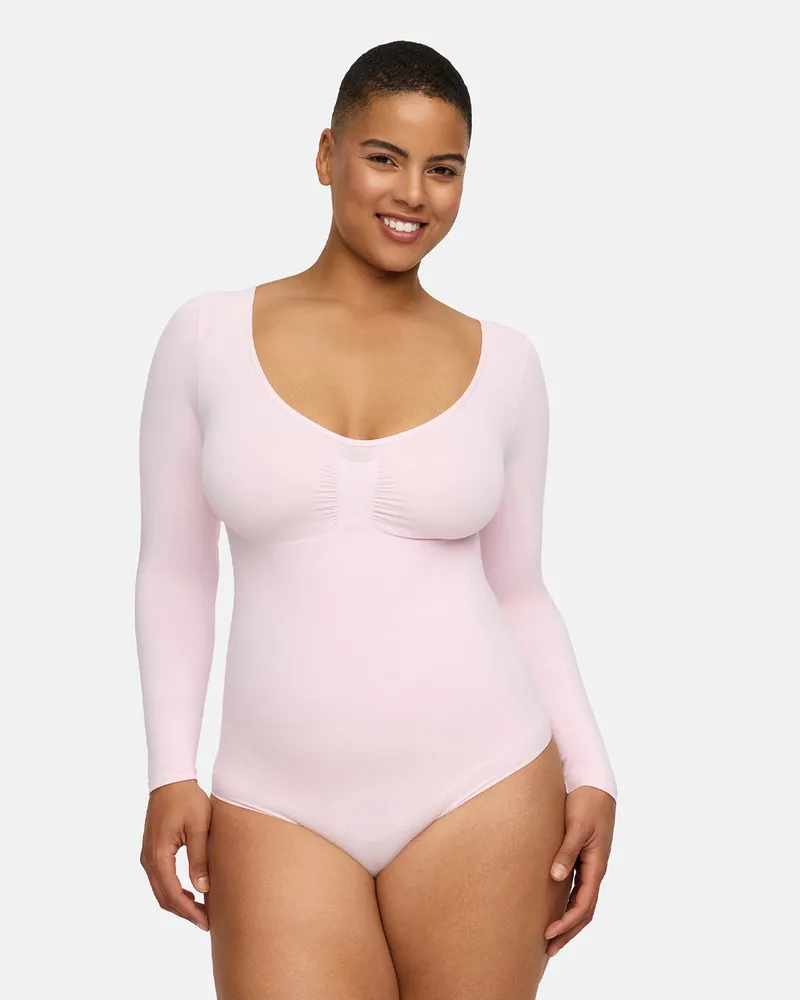 creamy fabrics Bodysuit Sculpting Shapewear Longsleeve mit String - Baby Pink / 4XL 