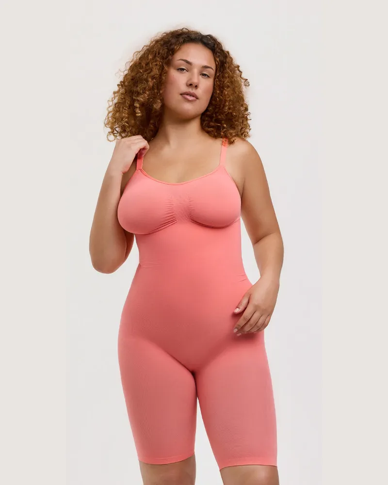 creamy fabrics Bodysuit Sculpting Shapewear mit Shorts (#2) - Coral / 2XL 