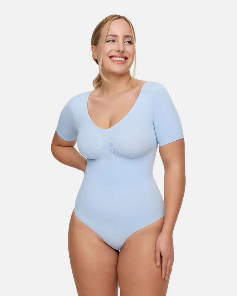 creamy fabrics T-Shirt Bodysuit Sculpting Shapewear mit String - Baby Blue / L 