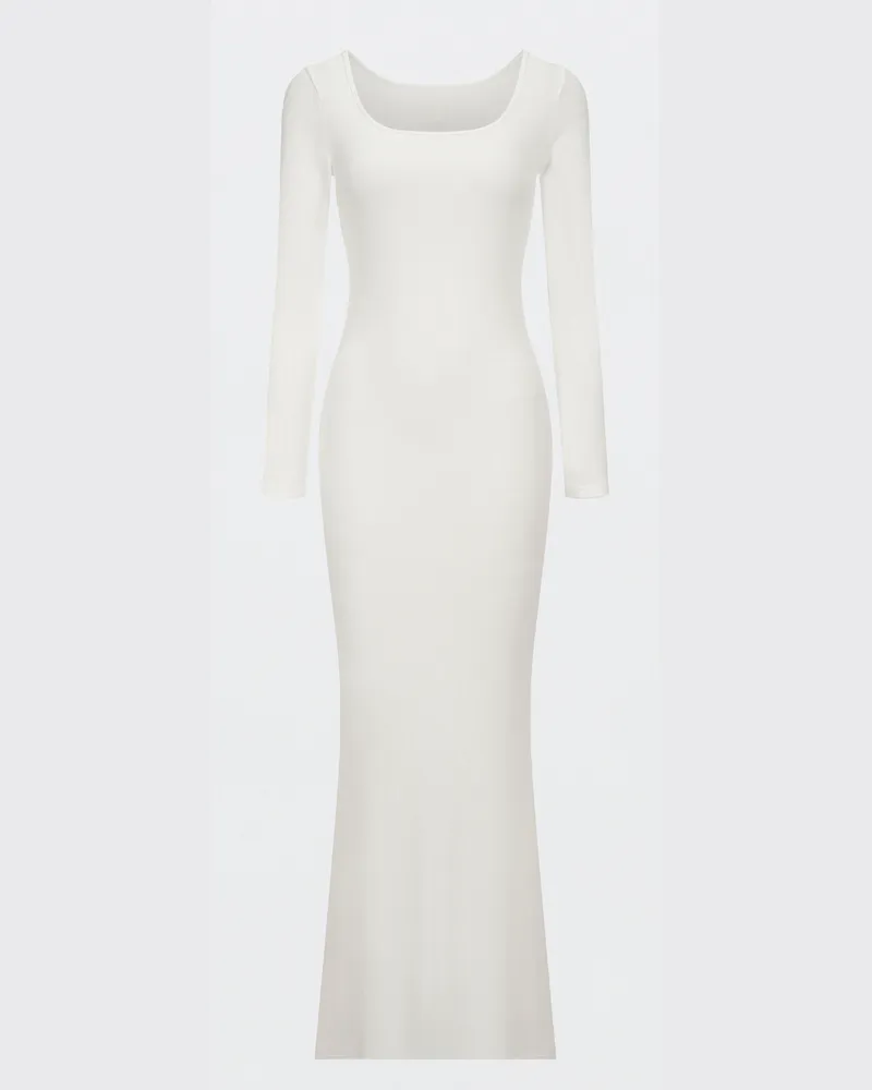creamy fabrics Ribbed Long Sleeve Maxikleid - Snow White / 2XL 