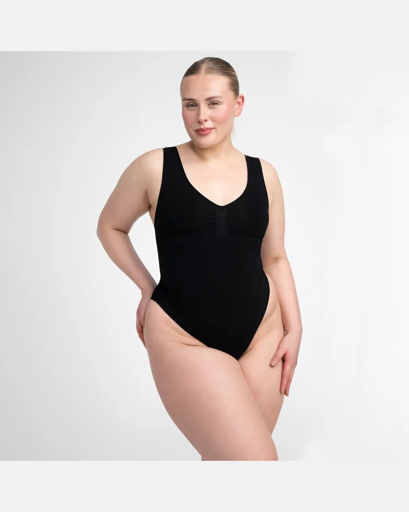 creamy fabrics Tank Bodysuit Sculpting Shapewear mit String - Schwarz / 2XL 