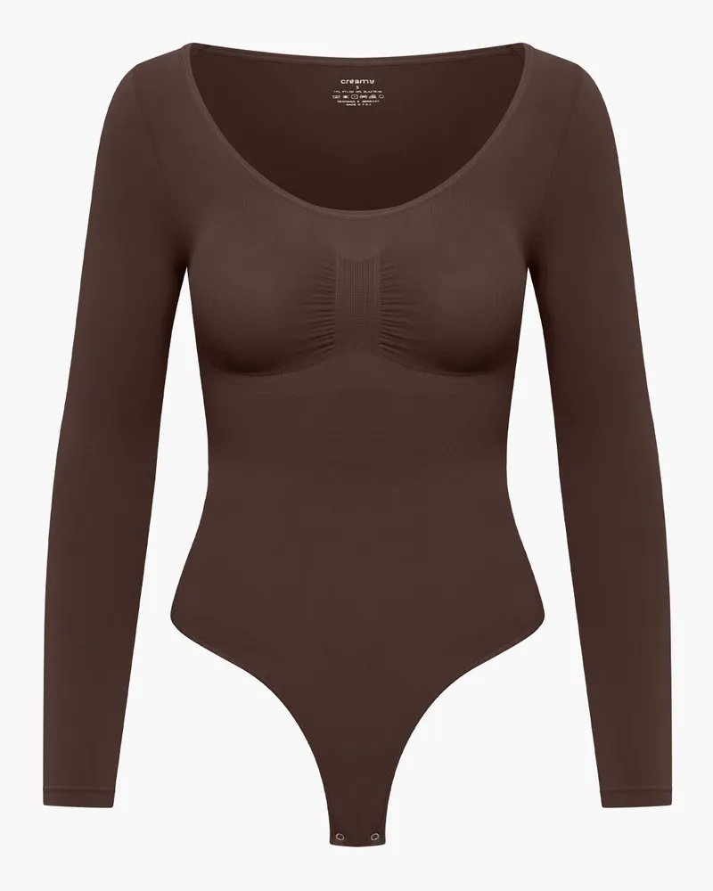 creamy fabrics Bodysuit Sculpting Shapewear Longsleeve mit String - Braun / 4XL 