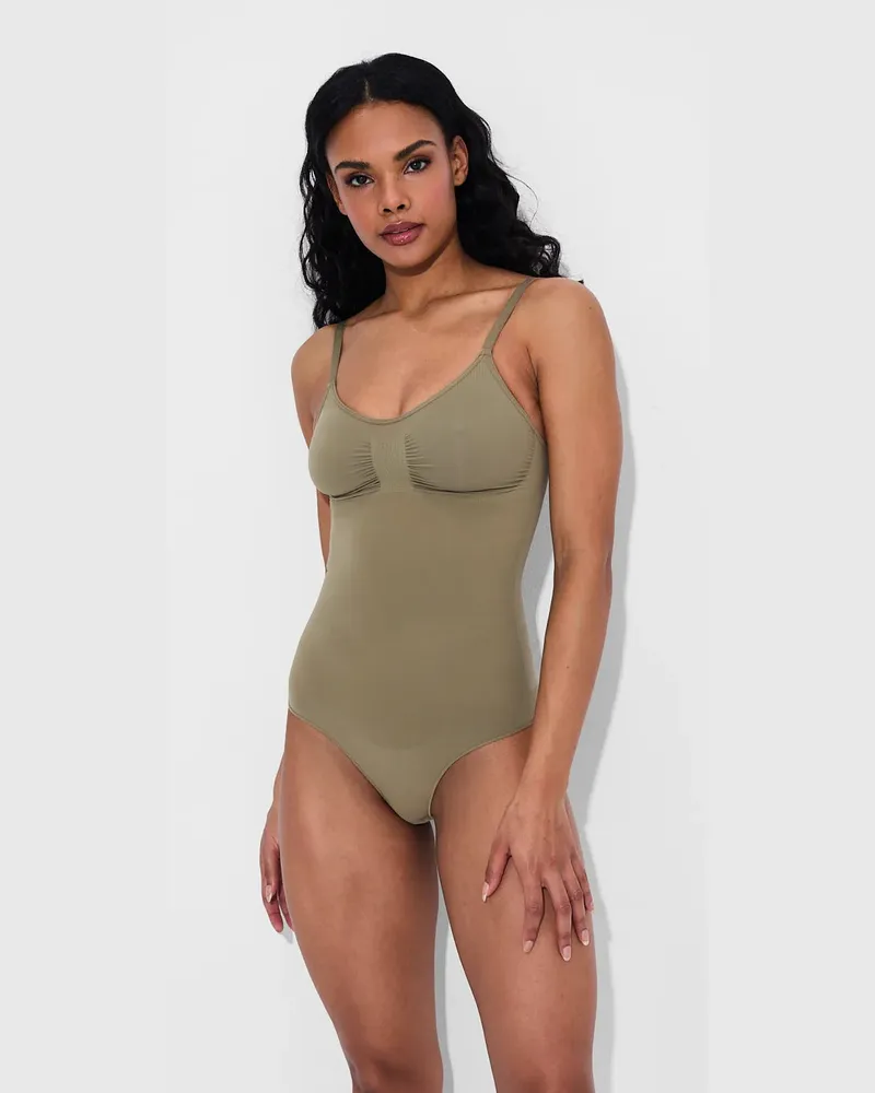 creamy fabrics Bodysuit Sculpting Shapewear mit String - Olive Green / 4XL 