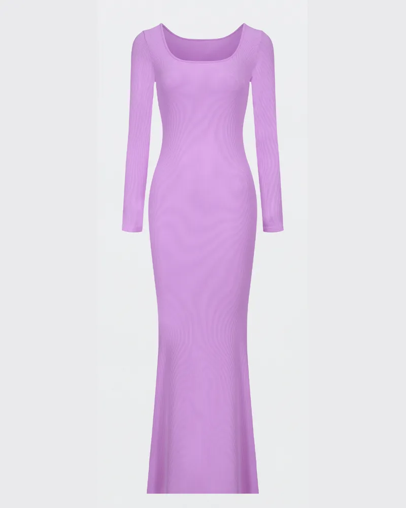 creamy fabrics Ribbed Long Sleeve Maxikleid - Violett / M 