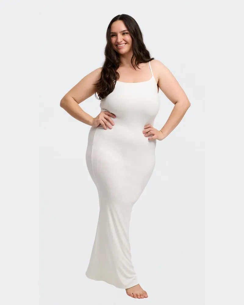 creamy fabrics Ribbed Cami Maxikleid - Snow White / 2XL 
