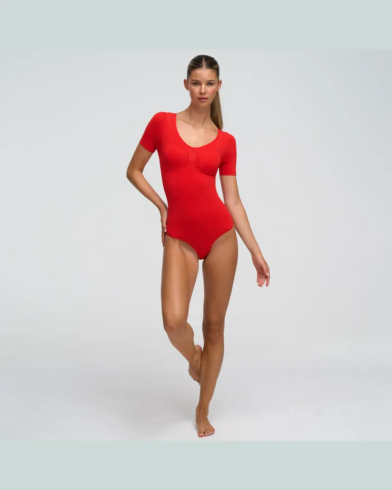 creamy fabrics T-Shirt Bodysuit Sculpting Shapewear mit Slip - Fire Red / XS 