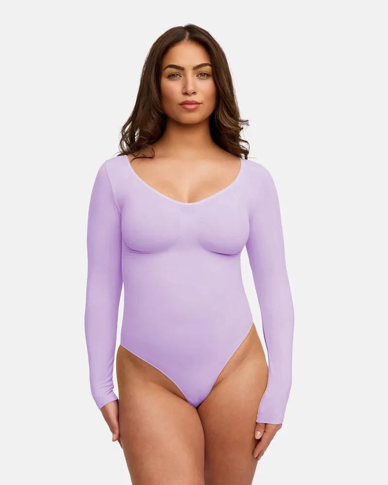 creamy fabrics Bodysuit Sculpting Shapewear Longsleeve mit Slip (#2) - Lavender / 4XL 