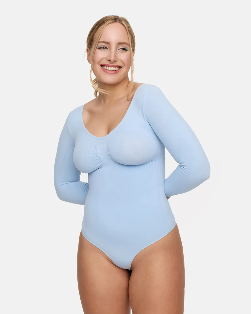 creamy fabrics Bodysuit Sculpting Shapewear Longsleeve mit String - Baby Blue / M 
