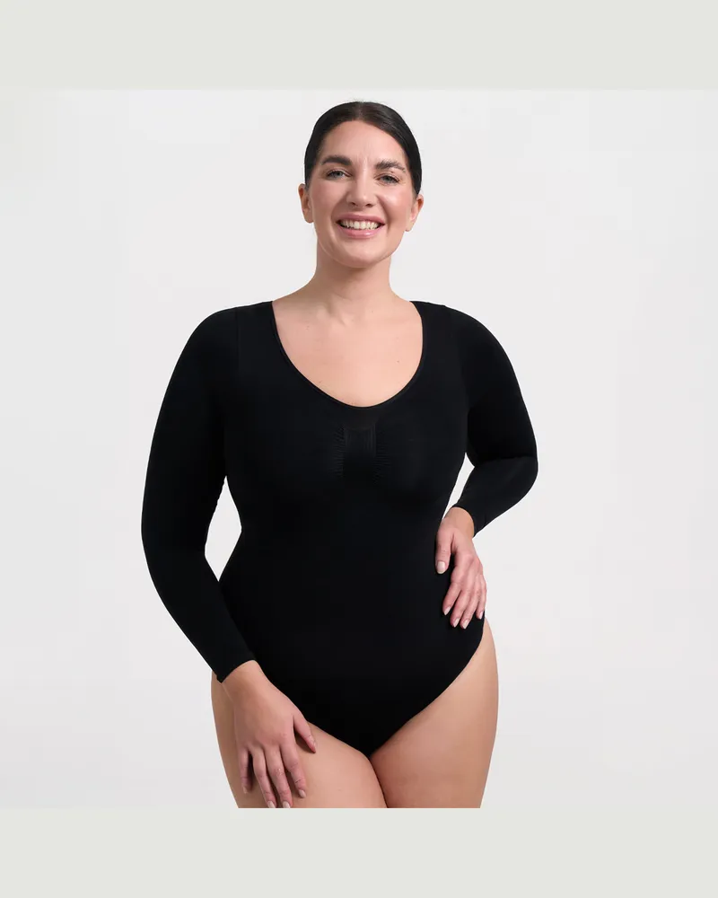 creamy fabrics Bodysuit Sculpting Shapewear Longsleeve mit String - Schwarz / XS 