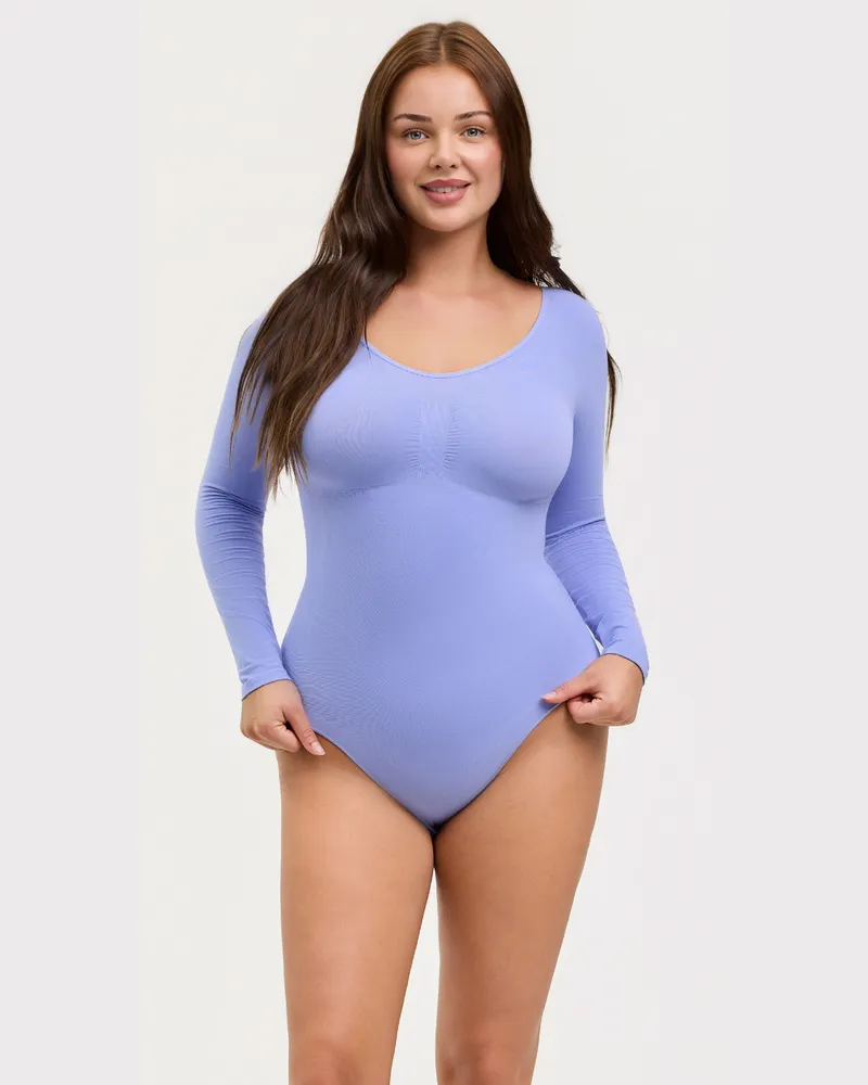 creamy fabrics Bodysuit Sculpting Shapewear Longsleeve mit String (#2) - Soft Violet / M 