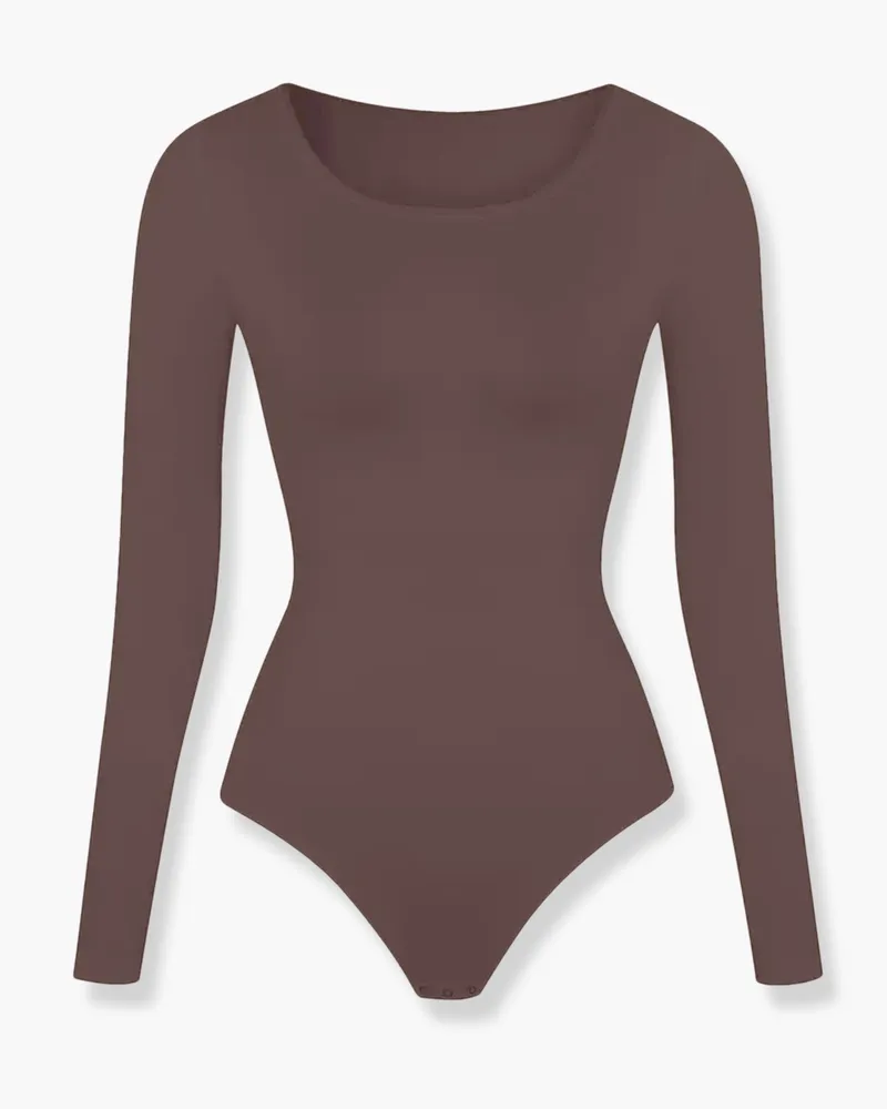 creamy fabrics Longsleeve Bodysuit Sculpting Shapewear - Braun / M 