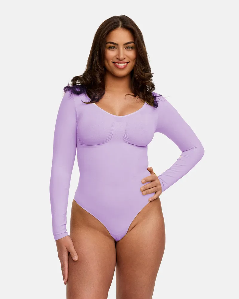 creamy fabrics Bodysuit Sculpting Shapewear Longsleeve mit String (#2) - Lavendel / XL 