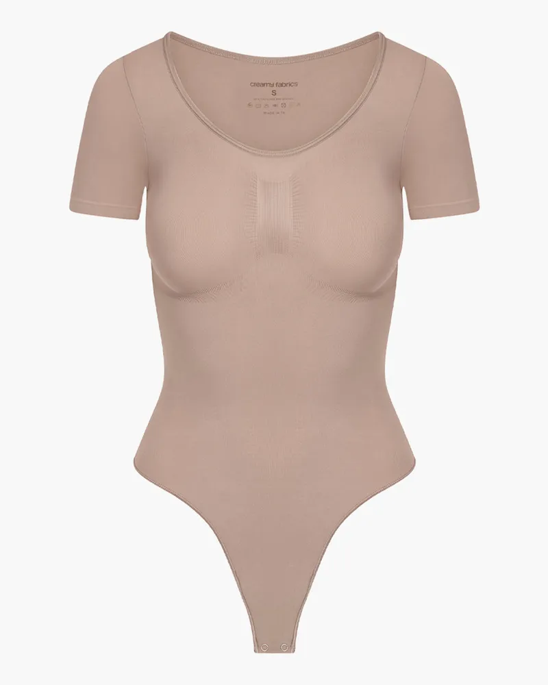 creamy fabrics Bodysuit Sculpting Shapewear T-Shirt mit String - Beige / M 