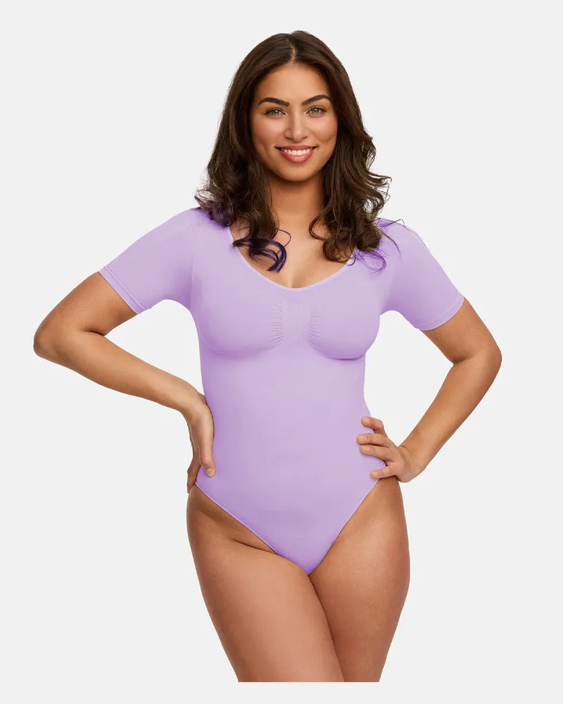 creamy fabrics T-Shirt Bodysuit Sculpting Shapewear mit Slip - Lavender / XS 