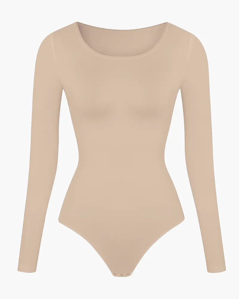creamy fabrics Longsleeve Bodysuit Sculpting Shapewear - Beige / L 