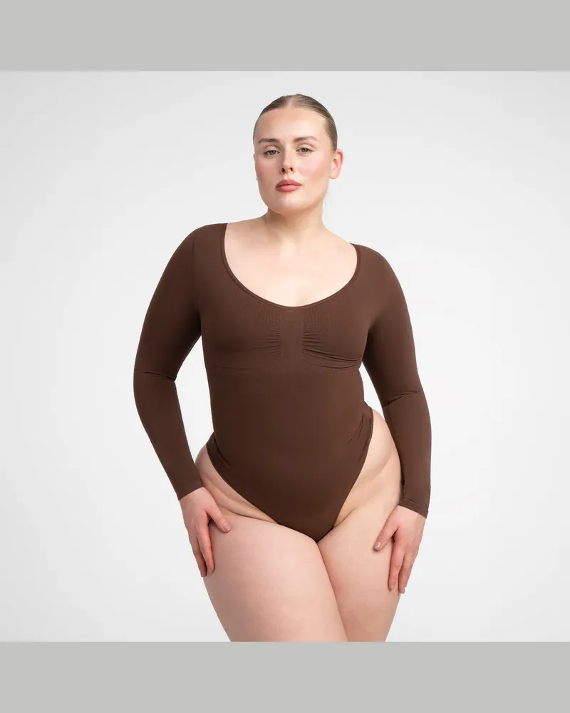 creamy fabrics Bodysuit Sculpting Shapewear Longsleeve mit Slip - Medium Shape - Braun / S 