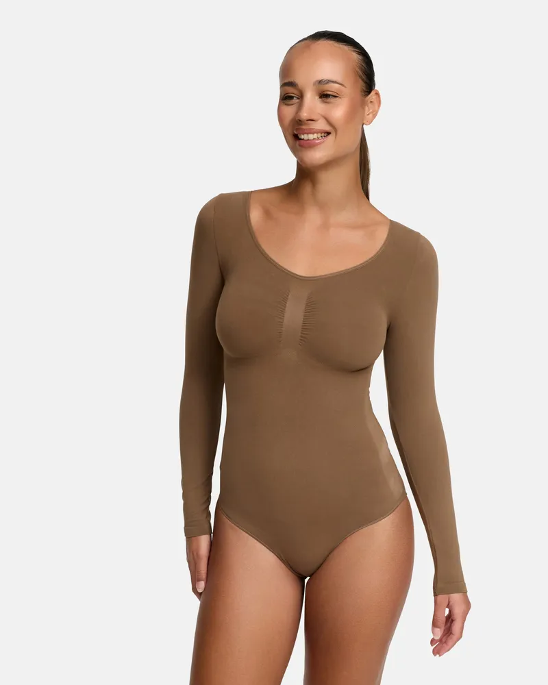 creamy fabrics Bodysuit Sculpting Shapewear Longsleeve mit Slip (#2) - Caramel / 3XL 