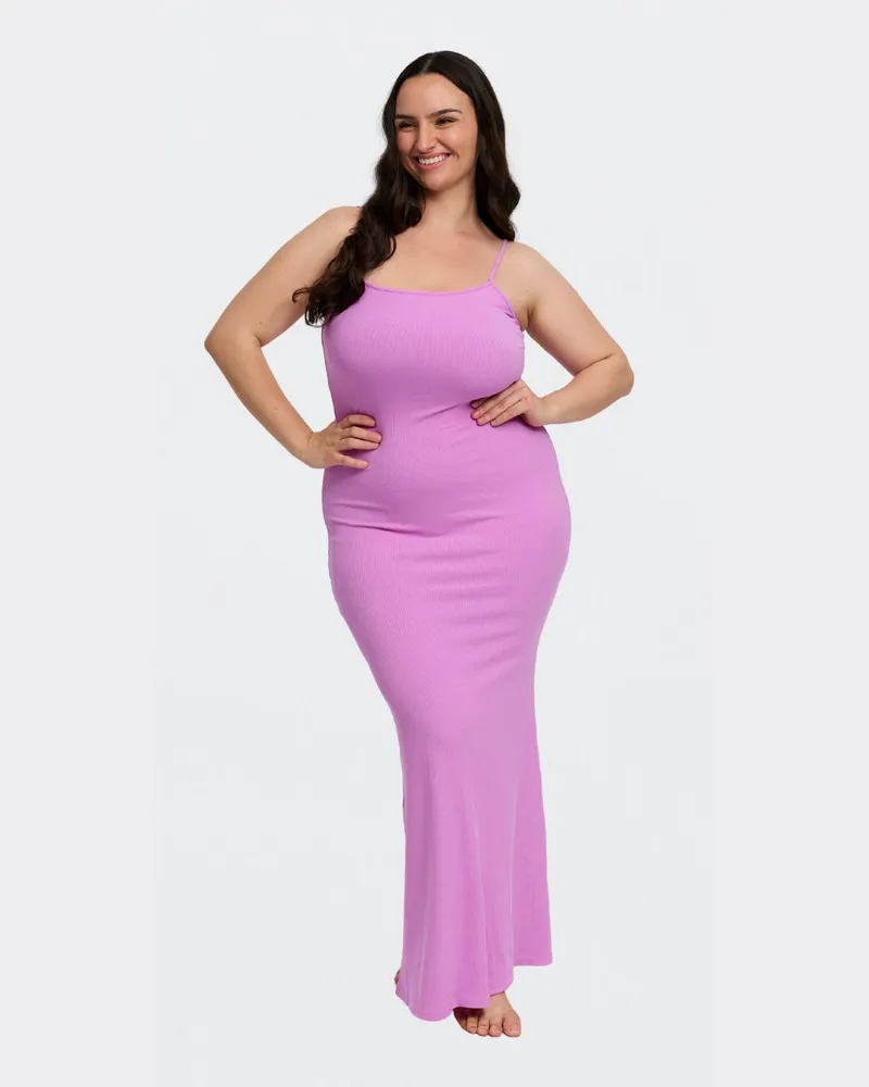 creamy fabrics Ribbed Cami Maxikleid - Violett / M 