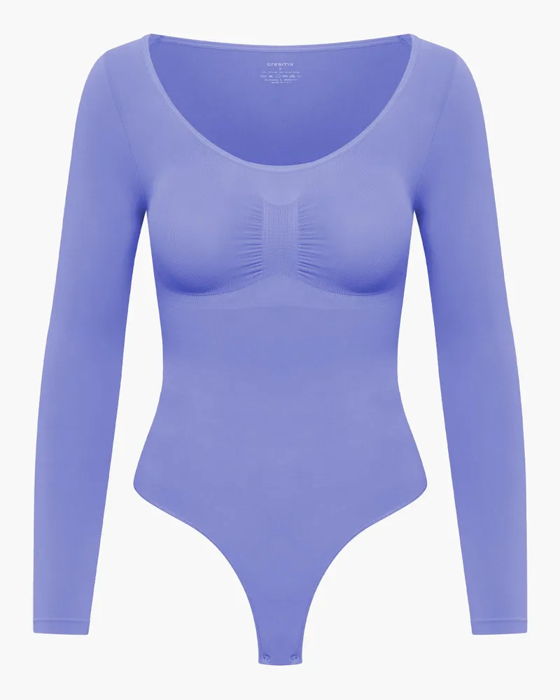 creamy fabrics Bodysuit Sculpting Shapewear Longsleeve mit String (#2) - Soft Violet / 5XL 