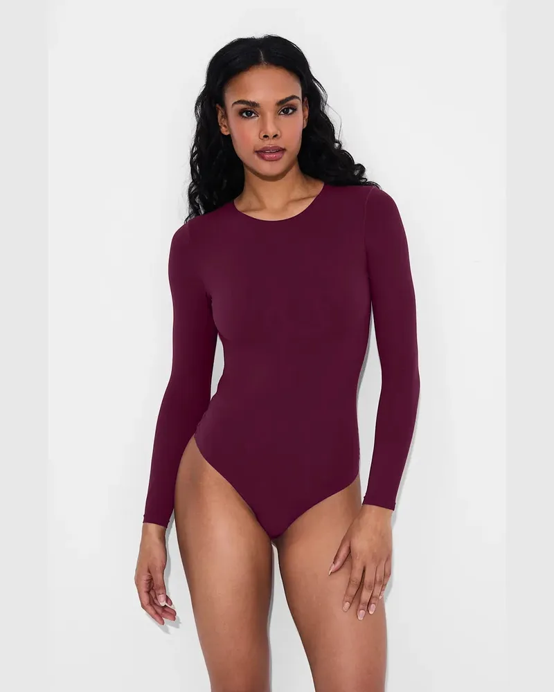 creamy fabrics Crew Neck Longsleeve Bodysuit - Secret Sale - Burgundy / S 