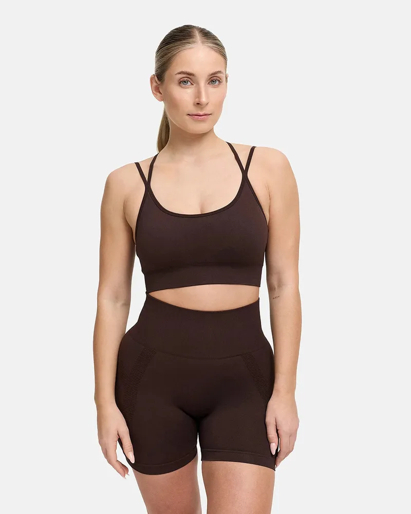 creamy fabrics Seamless Cross over Sport Bra - Brown Dark / S 