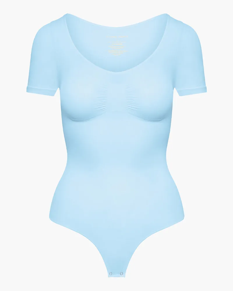 creamy fabrics T-Shirt Bodysuit Sculpting Shapewear mit String - Baby Blue / 3XL 