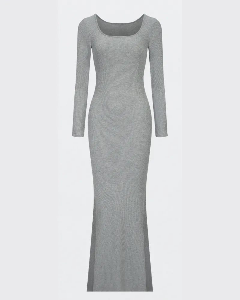 creamy fabrics Ribbed Long Sleeve Maxikleid - Grey Melange / 2XL 