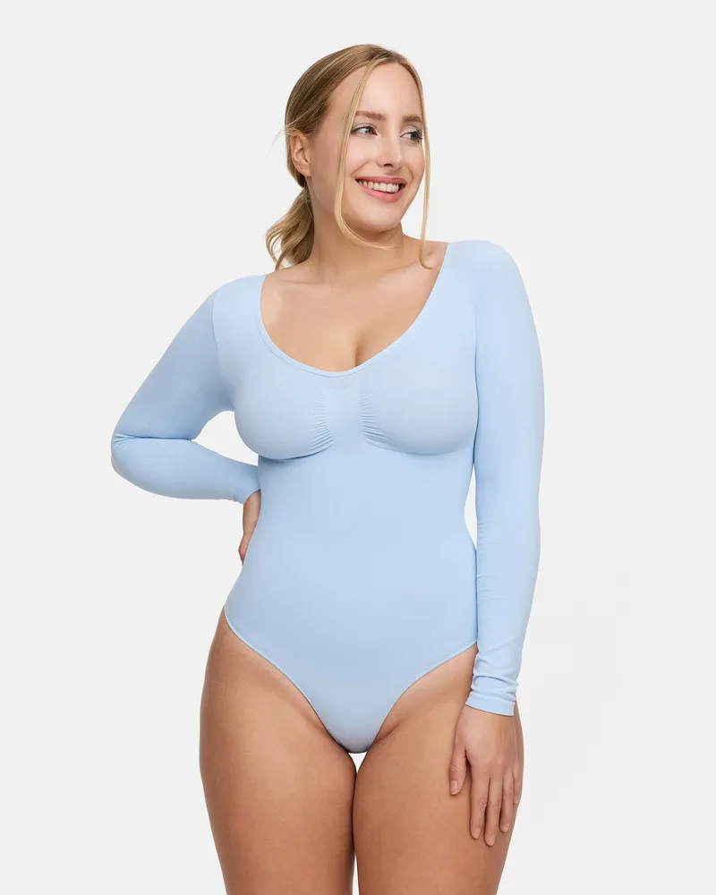 creamy fabrics Bodysuit Sculpting Shapewear Longsleeve mit Slip - Baby Blue / 4XL 