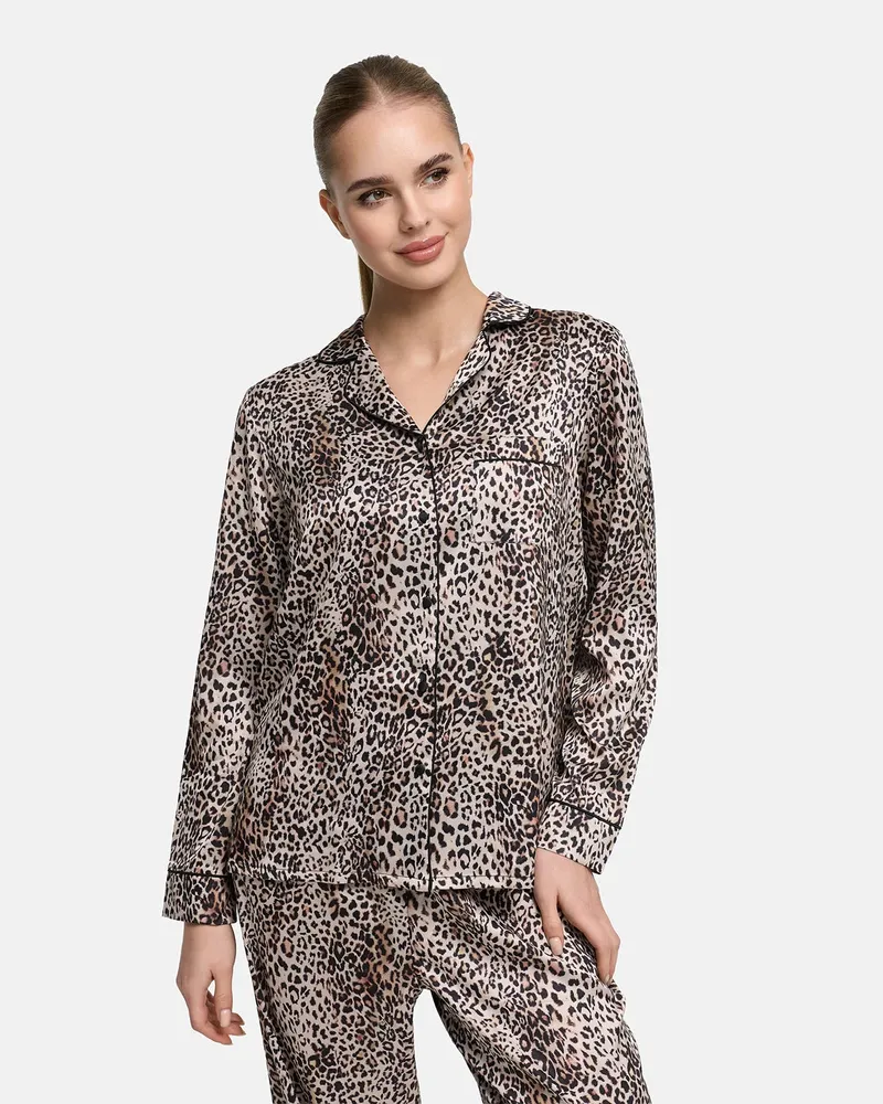 creamy fabrics Satin Pyjama Hemd - Leopard / S 
