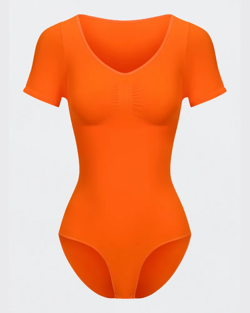 creamy fabrics T-Shirt Bodysuit Sculpting Shapewear mit Slip (#2) - Sunset Orange / L 