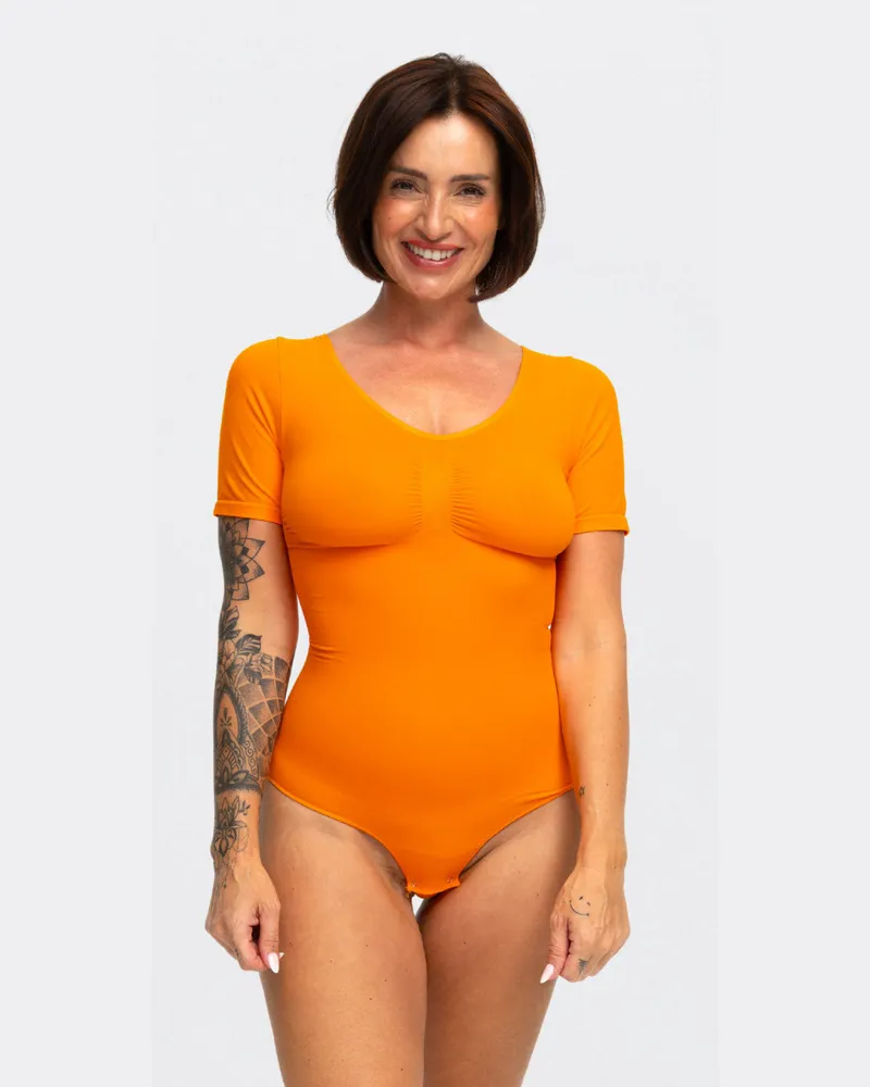 creamy fabrics T-Shirt Bodysuit Sculpting Shapewear mit Slip (#2) - Sunset Orange / L 