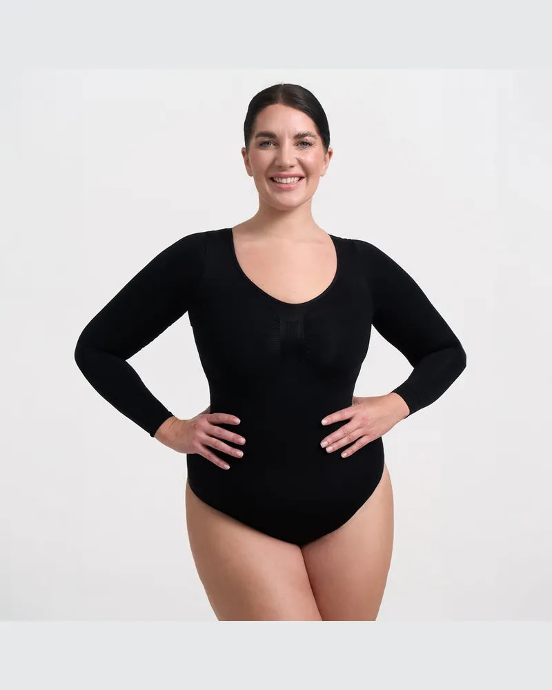 creamy fabrics Bodysuit Sculpting Shapewear Longsleeve mit String - Schwarz / 5XL 