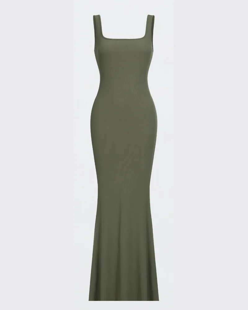 creamy fabrics Ribbed Tank Top Maxikleid - Army Green / 3XL 
