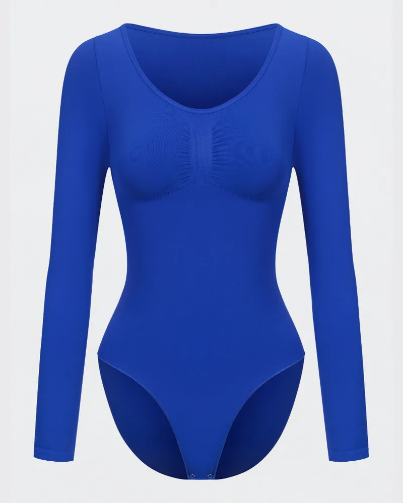 creamy fabrics Bodysuit Sculpting Shapewear Longsleeve mit Slip (#2) - Web Surf Blue / 3XL 
