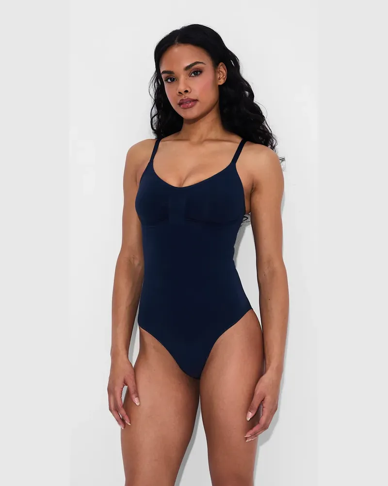 creamy fabrics Bodysuit Sculpting Shapewear mit Slip - Navy Blue / 4XL 