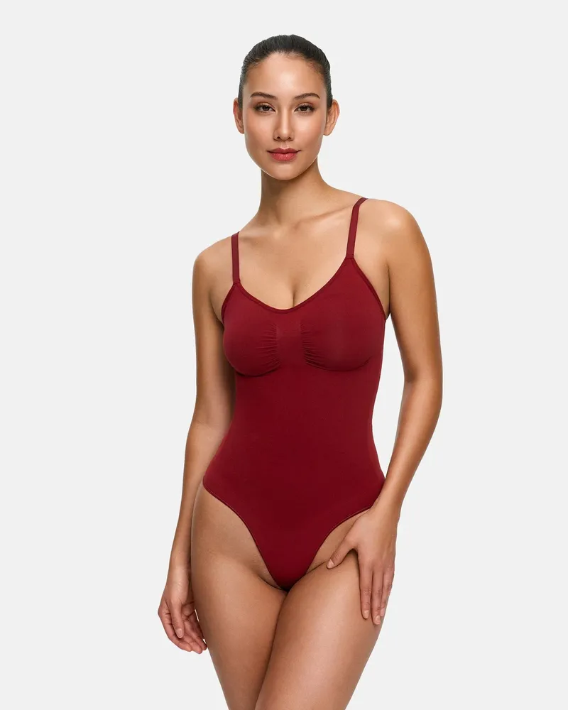 creamy fabrics Bodysuit Sculpting Shapewear mit String - Wine Red / XL 
