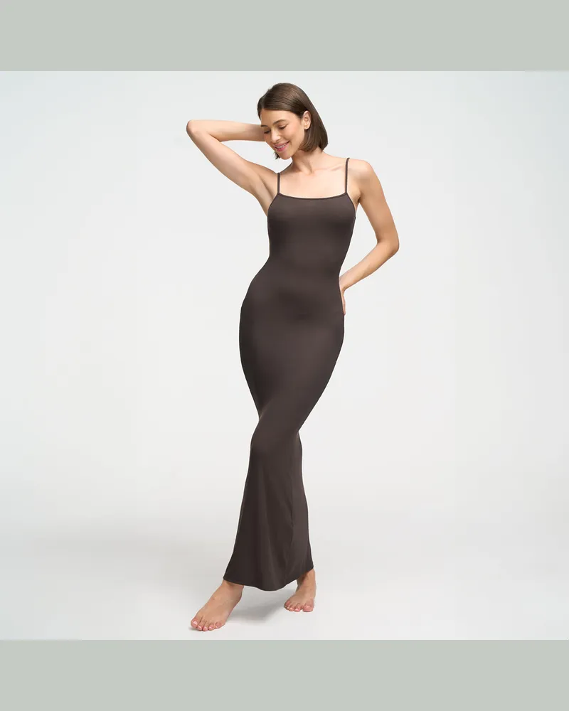 creamy fabrics Ribbed Cami Maxikleid - Ash Brown / M 
