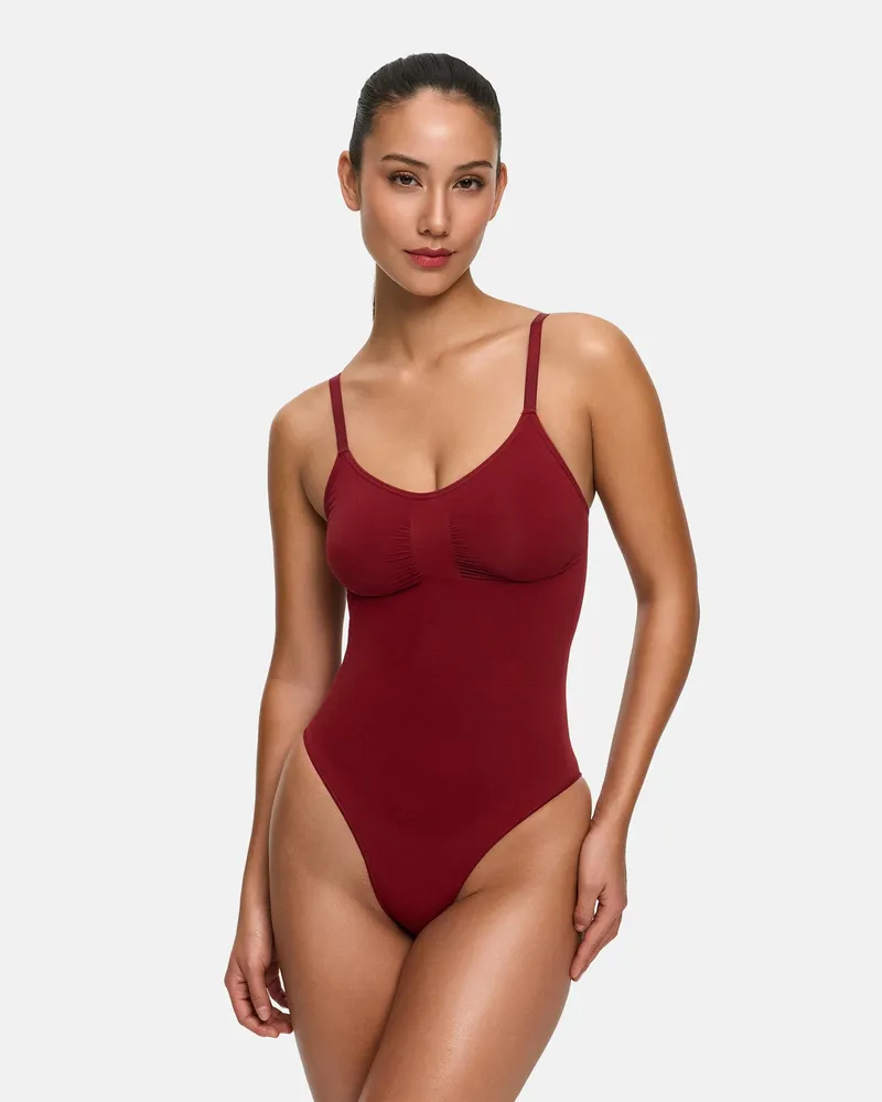 creamy fabrics Bodysuit Sculpting Shapewear mit Slip - Wine Red / S 