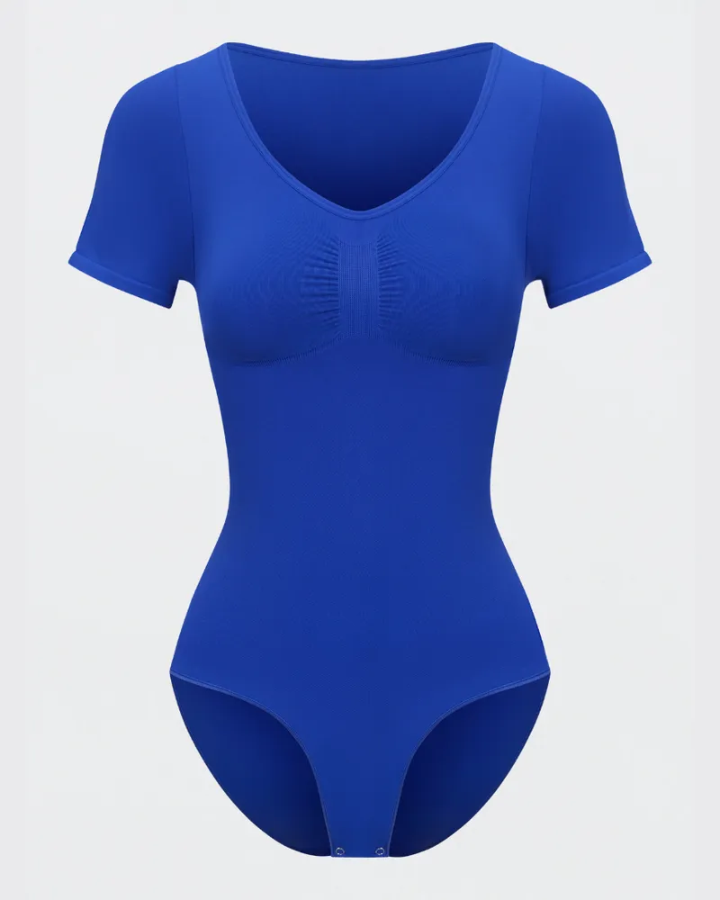 creamy fabrics T-Shirt Bodysuit Sculpting Shapewear mit Slip (#2) - Web Surf Blue / 3XL 
