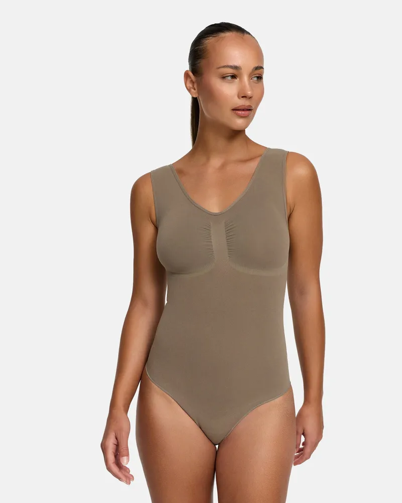 creamy fabrics Tank Bodysuit Sculpting Shapewear mit String (#2) - Taupe / 2XL 