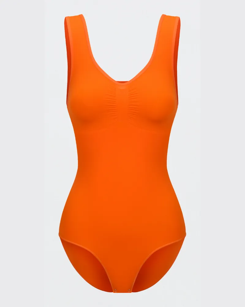 creamy fabrics Tank Bodysuit Sculpting Shapewear mit Slip (#2) - Sunset Orange / XL 