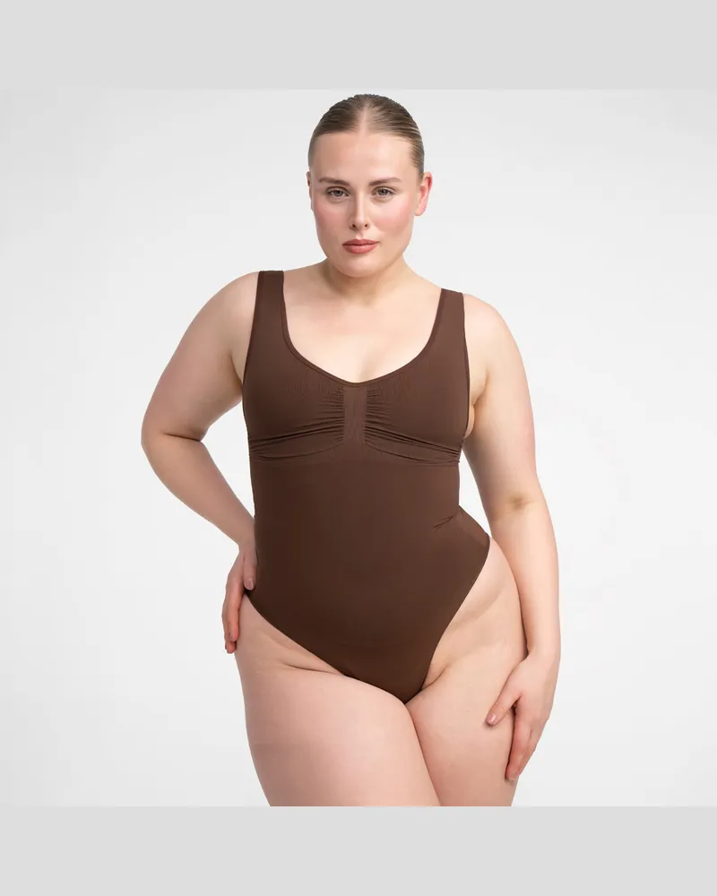 creamy fabrics Tank Bodysuit Sculpting Shapewear mit String - Braun / 4XL 