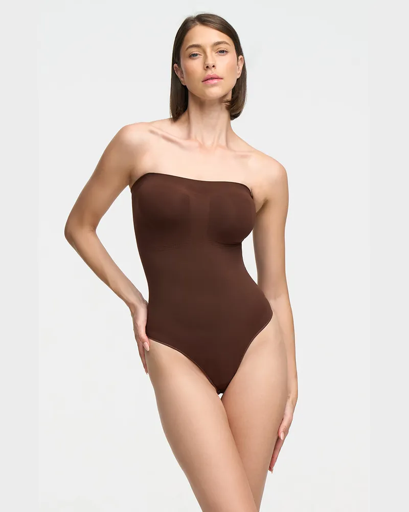 creamy fabrics Trägerloser Bodysuit Sculpting Shapewear mit String - Braun / 3XL 